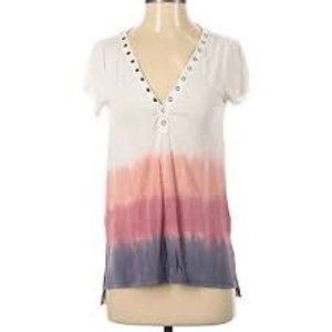 American Eagle Womens Ombre V Neckline Open Back Short‎ Sleeve Size Lg.
